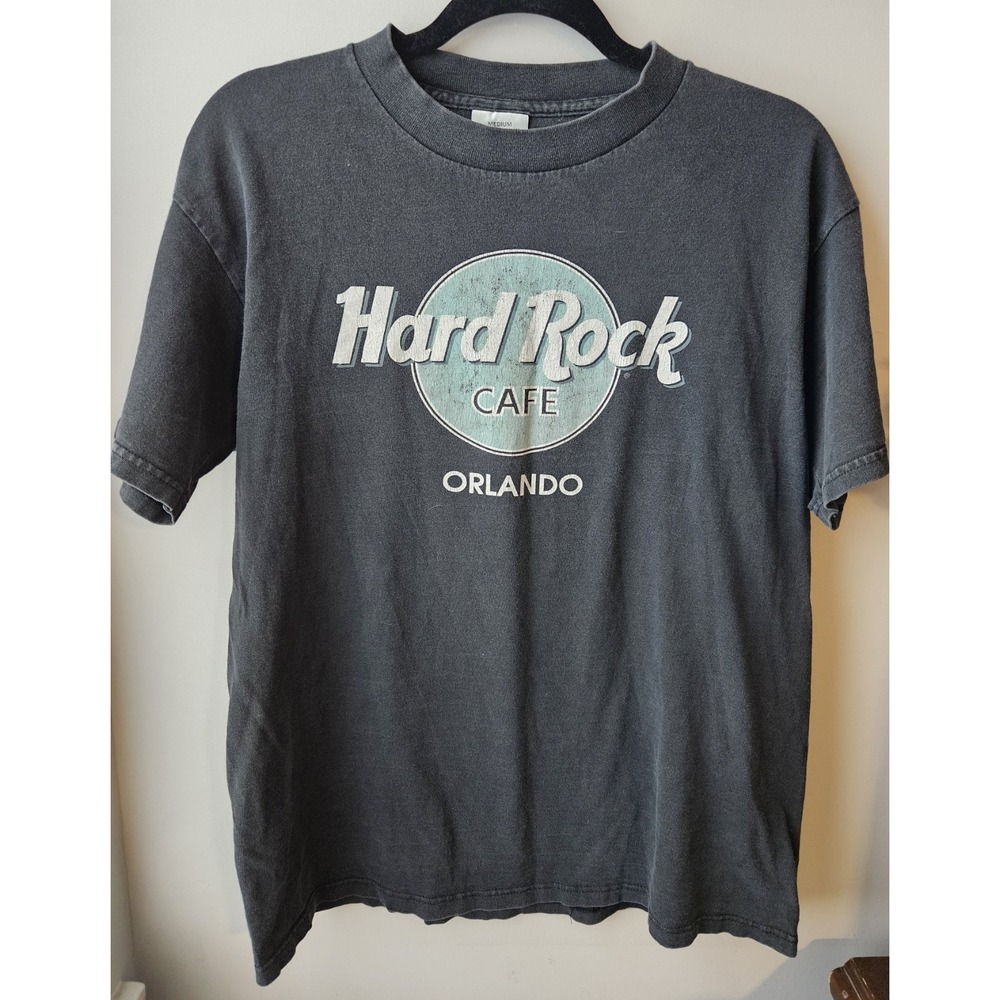 Hard Rock Cafe Orlando Vintage 90s 00s Crackleโ Logo Faded Black T-Shirt Medium